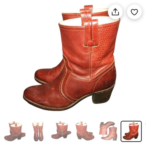 FRYE 76400 JANE TRAPUNTO Bootie Red Leather Motorcycle Boots Women's Size 8 - Picture 1 of 7